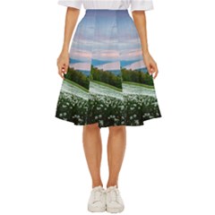 Field Of White Petaled Flowers Nature Landscape Classic Short Skirt