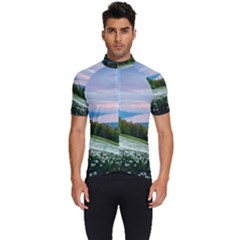 Field Of White Petaled Flowers Nature Landscape Men s Short Sleeve Cycling Jersey