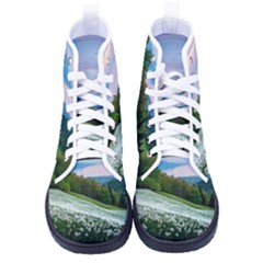 Field Of White Petaled Flowers Nature Landscape Women s High-Top Canvas Sneakers