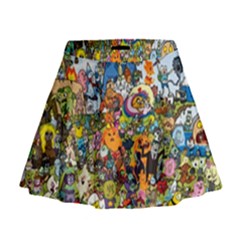 Cartoon Characters Tv Show  Adventure Time Multi Colored Mini Flare Skirt