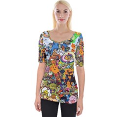 Cartoon Characters Tv Show  Adventure Time Multi Colored Wide Neckline T-shirt