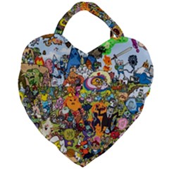 Cartoon Characters Tv Show  Adventure Time Multi Colored Giant Heart Shaped Tote by Sarkoni