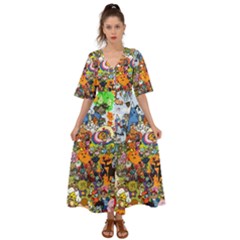 Cartoon Characters Tv Show  Adventure Time Multi Colored Kimono Sleeve Boho Dress by Sarkoni