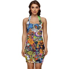 Cartoon Characters Tv Show  Adventure Time Multi Colored Sleeveless Wide Square Neckline Ruched Bodycon Dress