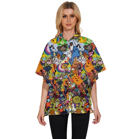 Cartoon Characters Tv Show  Adventure Time Multi Colored Women s Batwing Button Up Shirt by Sarkoni