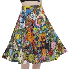 Cartoon Characters Tv Show  Adventure Time Multi Colored A-Line Full Circle Midi Skirt With Pocket