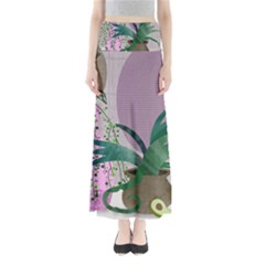 Botanical Plants Green Sheet Art Full Length Maxi Skirt
