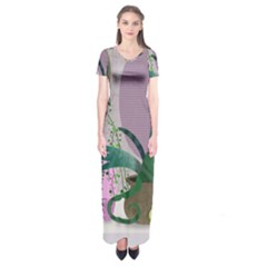 Botanical Plants Green Sheet Art Short Sleeve Maxi Dress