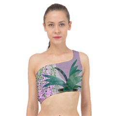 Botanical Plants Green Sheet Art Spliced Up Bikini Top  by Sarkoni