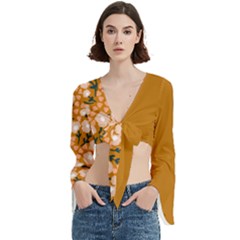 hand-drawn poppy flowers (2) Trumpet Sleeve Cropped Top