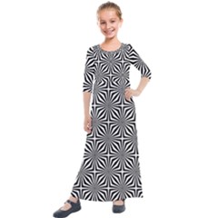 Background Pattern Halftone Black White Kids  Quarter Sleeve Maxi Dress by Pakjumat