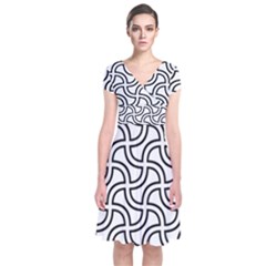 Pattern Monochrome Repeat Black And White Short Sleeve Front Wrap Dress by Pakjumat