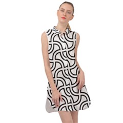 Pattern Monochrome Repeat Black And White Sleeveless Shirt Dress by Pakjumat