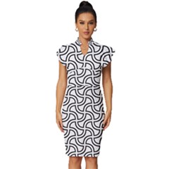 Pattern Monochrome Repeat Black And White Vintage Frill Sleeve V-neck Bodycon Dress by Pakjumat