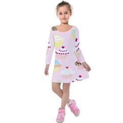 Cupcakes Wallpaper Paper Background Kids  Long Sleeve Velvet Dress