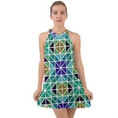 Mosaic Triangle Symmetry Halter Tie Back Chiffon Dress