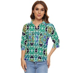 Mosaic Triangle Symmetry Women s Quarter Sleeve Pocket Shirt