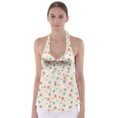 Floral Pattern Wallpaper Retro Tie Back Tankini Top by Apen