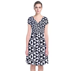 Geometric Tile Background Short Sleeve Front Wrap Dress by Apen