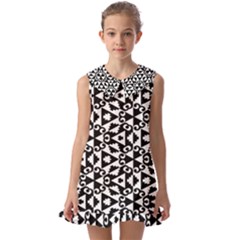 Geometric Tile Background Kids  Pilgrim Collar Ruffle Hem Dress