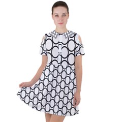 Black Pattern Halftone Wallpaper Short Sleeve Shoulder Cut Out Dress 