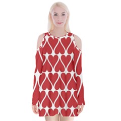 Hearts Pattern Seamless Red Love Velvet Long Sleeve Shoulder Cutout Dress by Apen