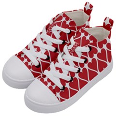 Hearts Pattern Seamless Red Love Kids  Mid-top Canvas Sneakers