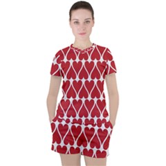 Hearts Pattern Seamless Red Love Women s T-shirt And Shorts Set