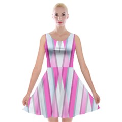 Geometric 3d Design Pattern Pink Velvet Skater Dress