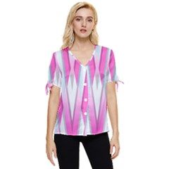 Geometric 3d Design Pattern Pink Bow Sleeve Button Up Top