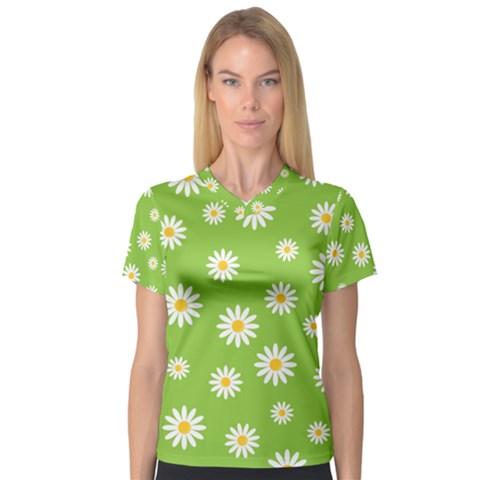 Daisy Flowers Floral Wallpaper V-neck Sport Mesh T-shirt by Apen