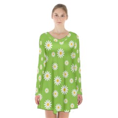 Daisy Flowers Floral Wallpaper Long Sleeve Velvet V-neck Dress