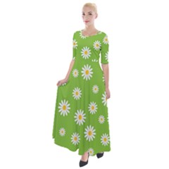 Daisy Flowers Floral Wallpaper Half Sleeves Maxi Dress by Apen