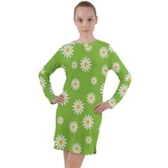 Daisy Flowers Floral Wallpaper Long Sleeve Hoodie Dress by Apen