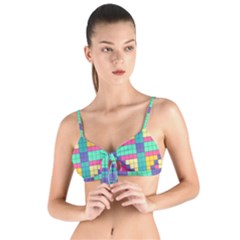 Checkerboard Squares Abstract Texture Patterns Tie Up Cut Bikini Top by Apen