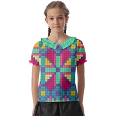 Checkerboard Squares Abstract Texture Patterns Kids  Frill Chiffon Blouse