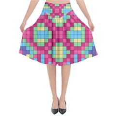 Checkerboard Squares Abstract Texture Pattern Flared Midi Skirt