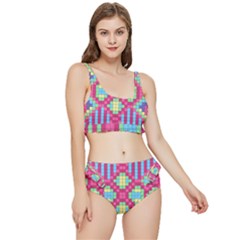 Checkerboard Squares Abstract Texture Pattern Frilly Bikini Set by Apen