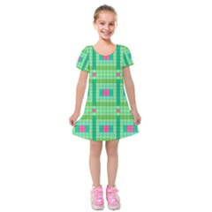 Checkerboard Squares Abstract Kids  Short Sleeve Velvet Dress