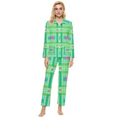 Checkerboard Squares Abstract Womens  Long Sleeve Velvet Pocket Pajamas Set
