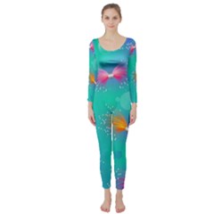 Non Seamless Pattern Blues Bright Long Sleeve Catsuit