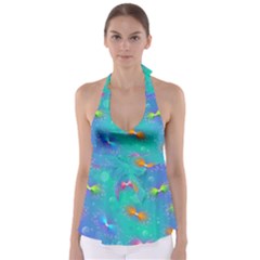 Non Seamless Pattern Blues Bright Tie Back Tankini Top