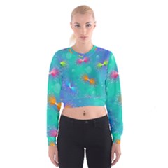 Non Seamless Pattern Blues Bright Cropped Sweatshirt