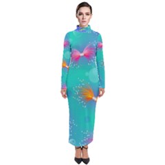 Non Seamless Pattern Blues Bright Turtleneck Maxi Dress