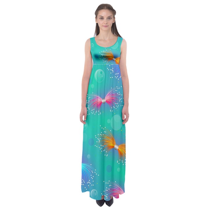 Non Seamless Pattern Blues Bright Empire Waist Maxi Dress