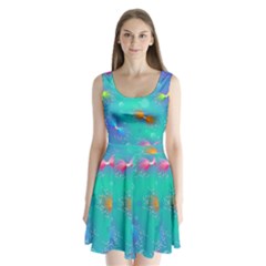 Non Seamless Pattern Blues Bright Split Back Mini Dress 