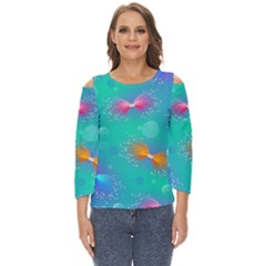Non Seamless Pattern Blues Bright Cut Out Wide Sleeve Top