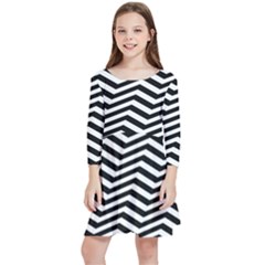 Zigzag Chevron Pattern Kids  Quarter Sleeve Skater Dress