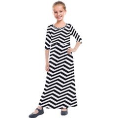 Zigzag Chevron Pattern Kids  Quarter Sleeve Maxi Dress by Dutashop