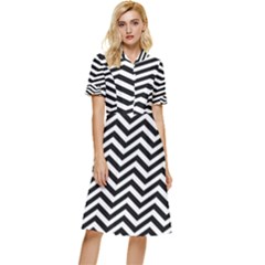 Zigzag Chevron Pattern Button Top Knee Length Dress